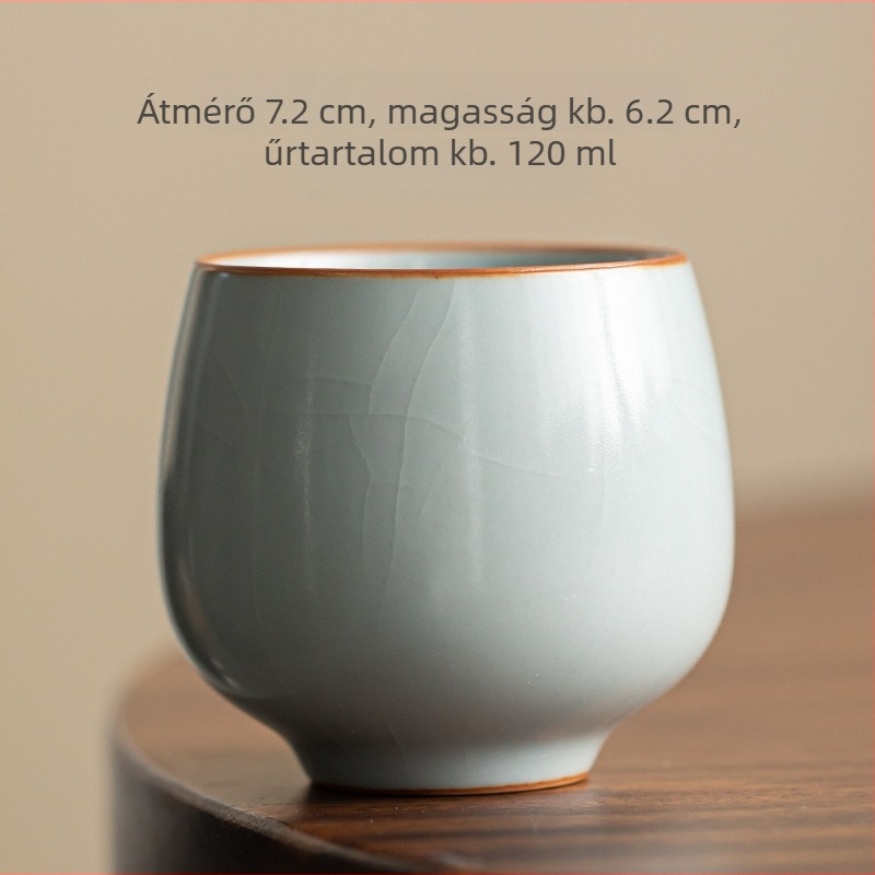 Ru-porcelán teáscsésze repedéses mázzal és réz érme motívummal, egyedi darab Gong Fu teához