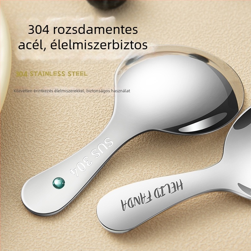 Karikatúra mintázatú rozsdamentes acél mini kanál rövid nyéllel, kerek fejű, teához, kávéhoz, desszertekhez és fagylalthoz