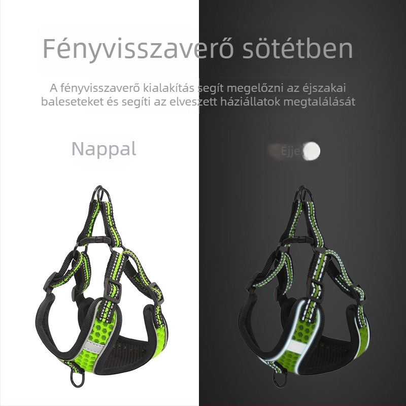 Könnyű, lélegző kutyahám mellkasi pánttal és behúzható pórázzal