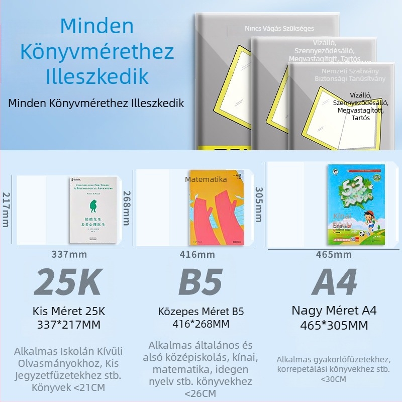 Ika Átlátszó matt öntapadós könyvborító B5 és A4 méretekhez, vízálló és szennyeződésmentes védőfólia, általános- és középiskolások számára