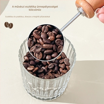 Kávé mérőkanál fa nyéllel, kreatív rozsdamentes acélból készült kanál tejporhoz, teához, gömbök formázásához, fűszerekhez és sütéshez
