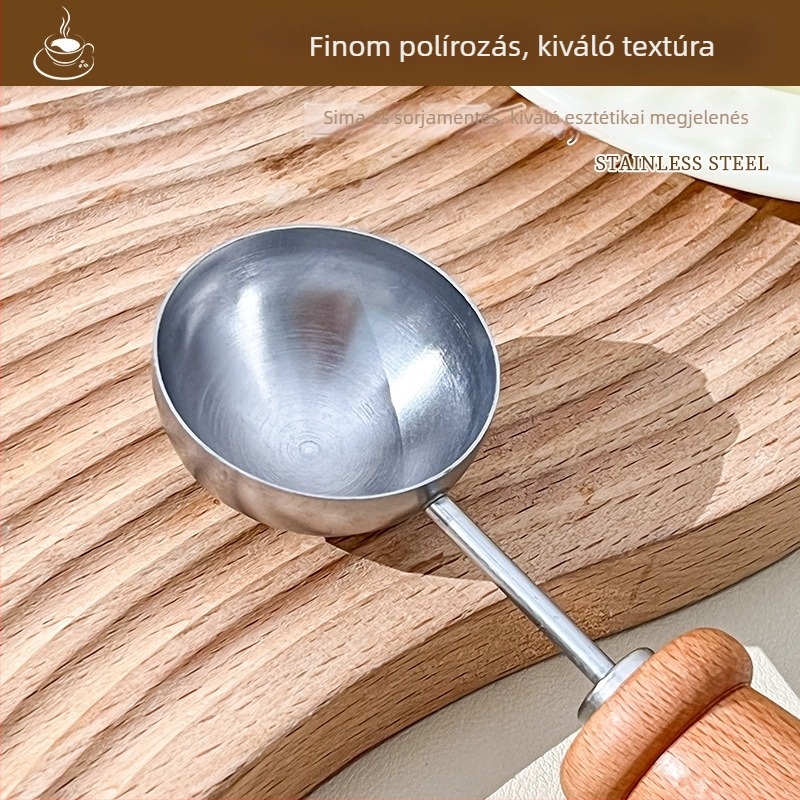 Kávé mérőkanál fa nyéllel, kreatív rozsdamentes acélból készült kanál tejporhoz, teához, gömbök formázásához, fűszerekhez és sütéshez