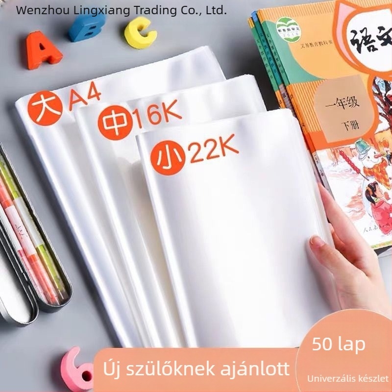 Áttetsző műanyag könyvborító, öntapadós, 16K, általános iskolai tankönyvekhez