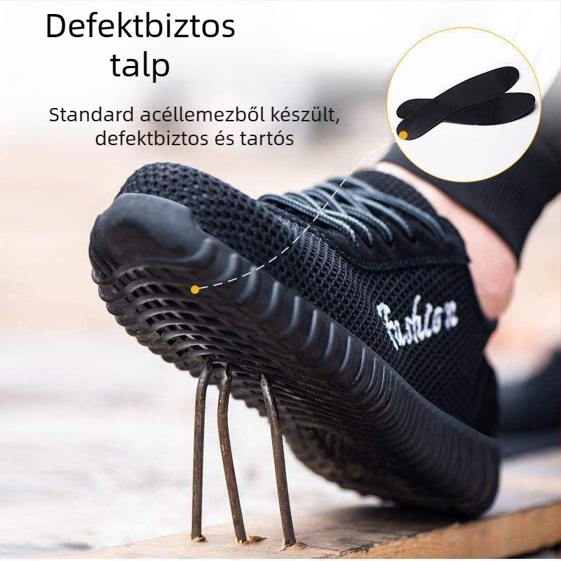 Férfi munkavédelmi cipő nyárra, lélegző, szagtalan, acélorrvédővel, ütésálló, perforációálló, csúszásmentes, könnyű, munkavédelmi lábbeli építkezésekhez
