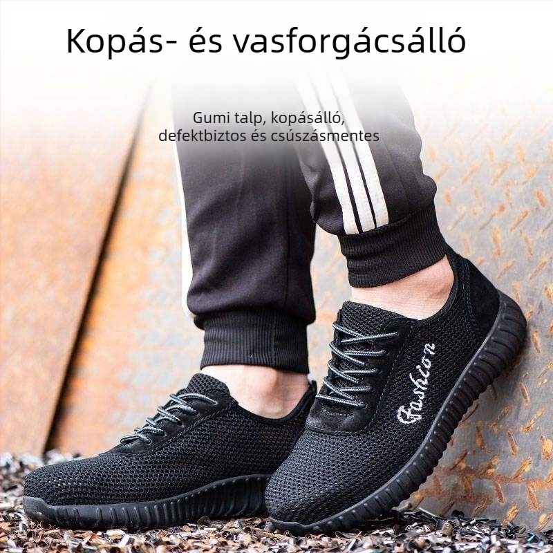 Férfi munkavédelmi cipő nyárra, lélegző, szagtalan, acélorrvédővel, ütésálló, perforációálló, csúszásmentes, könnyű, munkavédelmi lábbeli építkezésekhez