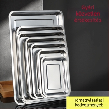 Chuangmeiya rozsdamentes acél négyszögletes tálca, vastagított téglalap alakú teás tálca, élelmiszerbiztonságos kereskedelmi használatra — barbecue, rizs párolása, utcai árusítás