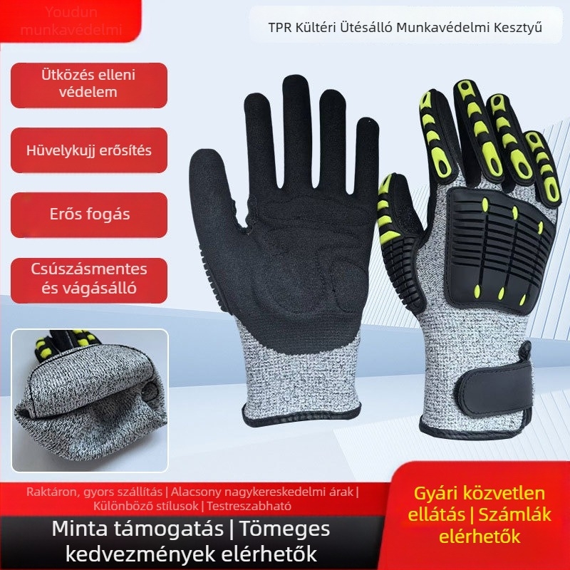 Munkavédelmi kesztyűk, vágásálló, kopásálló, olajálló, csúszásmentes, ütés- és ütközésálló, hegymászáshoz, szereléshez és bányászathoz, kültéri használatra