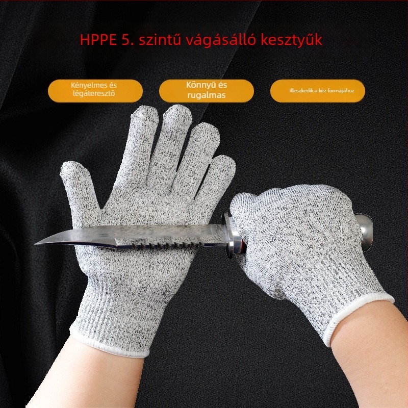 HPPE 5-ös szintű vágásbiztos kesztyű – kézvédelem kertészkedéshez, konyhához és üvegkezeléshez
