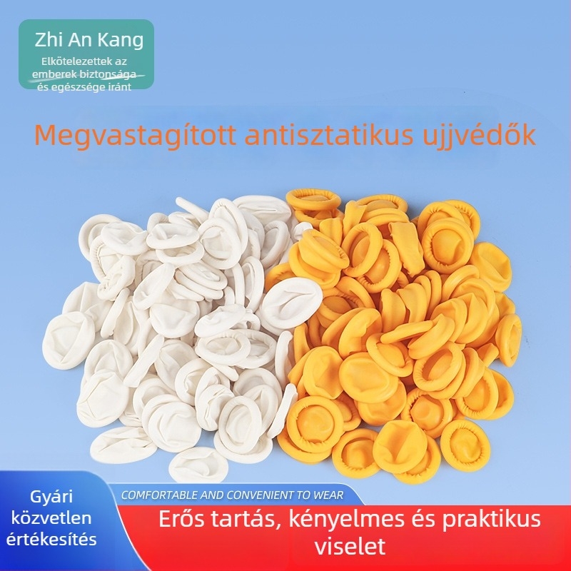 Egyszer használatos fehér latex ujjvédők porvédelem és elektrosztatikus ellenállás céljára, ipari szépségápolás, manikűr és elektronikus tetoválás számára.