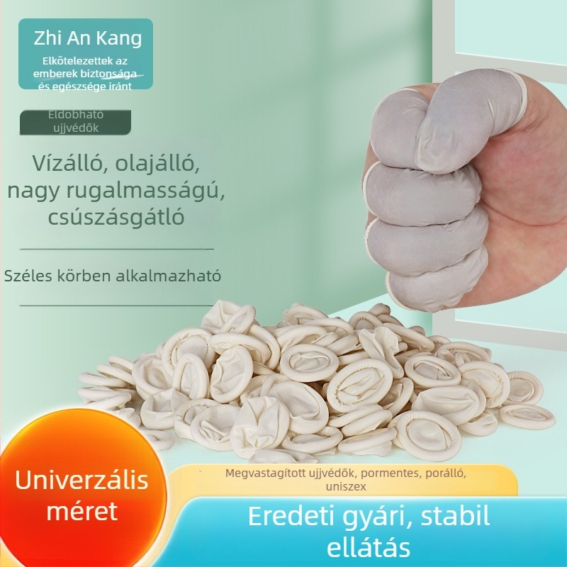 Egyszer használatos fehér latex ujjvédők porvédelem és elektrosztatikus ellenállás céljára, ipari szépségápolás, manikűr és elektronikus tetoválás számára.