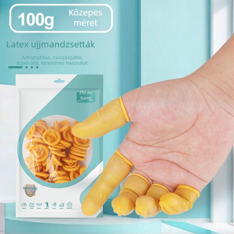 Egyszer használatos fehér latex ujjvédők porvédelem és elektrosztatikus ellenállás céljára, ipari szépségápolás, manikűr és elektronikus tetoválás számára.