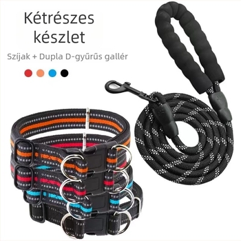 Reflektív kutyapóráz, dupla D-gyűrűs nyakörv, sétáló póráz a nagy, közepes és kisméretű kutyáknak
