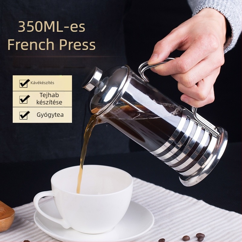 350 ml Francia prés kávéfőző, üvegben, otthoni használatra, tejhab szűrő, teafőző