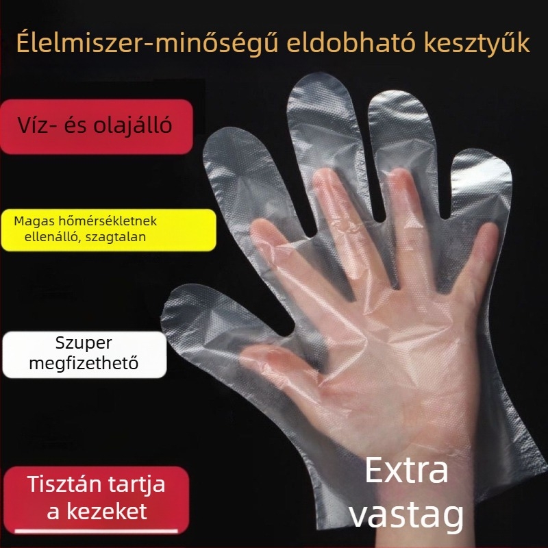 Egyszer használatos, átlátszó kesztyű vastagított filmmel fodrászathoz, cateringhez és háztartási használatra – TPE