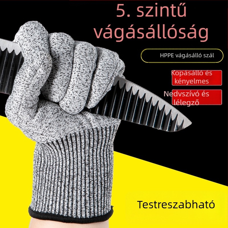 HPPE megvastagított 5-ös szintű vágásvédelmi kesztyű, vágás elleni, csúszásmentes, konyhai zöldségek szeleteléséhez és hal feldolgozásához