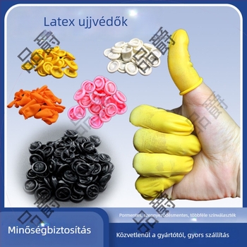 Beige latex ujjtakarók, egyszer használatosak, csúszásmentesek, vízállóak, kopásállóak, antistatikusak, kozmetikai ipar számára