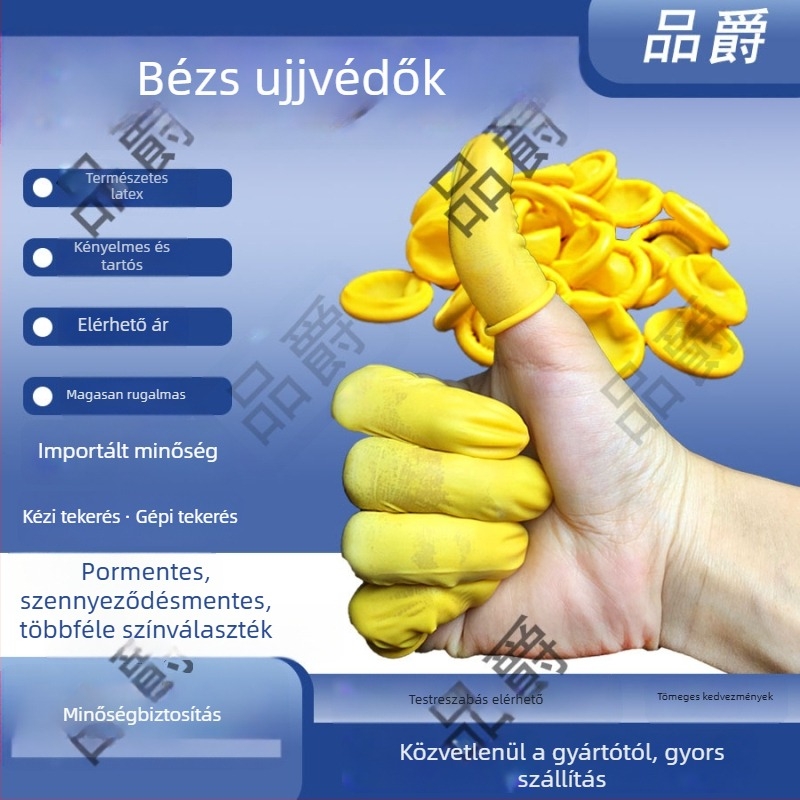 Beige latex ujjtakarók, egyszer használatosak, csúszásmentesek, vízállóak, kopásállóak, antistatikusak, kozmetikai ipar számára
