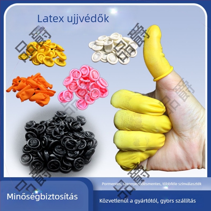 Beige latex ujjtakarók, egyszer használatosak, csúszásmentesek, vízállóak, kopásállóak, antistatikusak, kozmetikai ipar számára