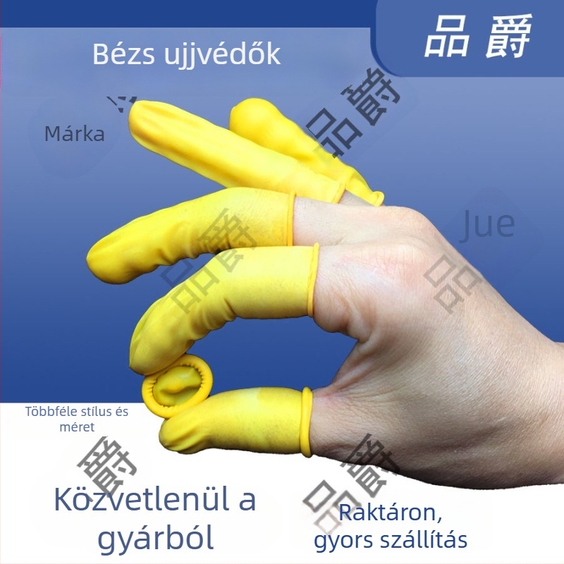 Beige latex ujjtakarók, egyszer használatosak, csúszásmentesek, vízállóak, kopásállóak, antistatikusak, kozmetikai ipar számára