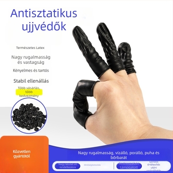 Fekete egyszer használatos latex ujjvédők, pormentesek, elektronikai felhasználásra, izzadás elleni, csúszásmentes, kopásálló, antistatikus