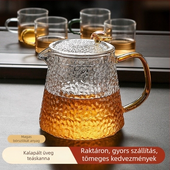 2026 Kalapált üvegből készült teáskanna, hőálló, filtrrel – otthoni használatra