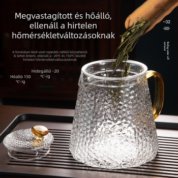 2026 Kalapált üvegből készült teáskanna, hőálló, filtrrel – otthoni használatra