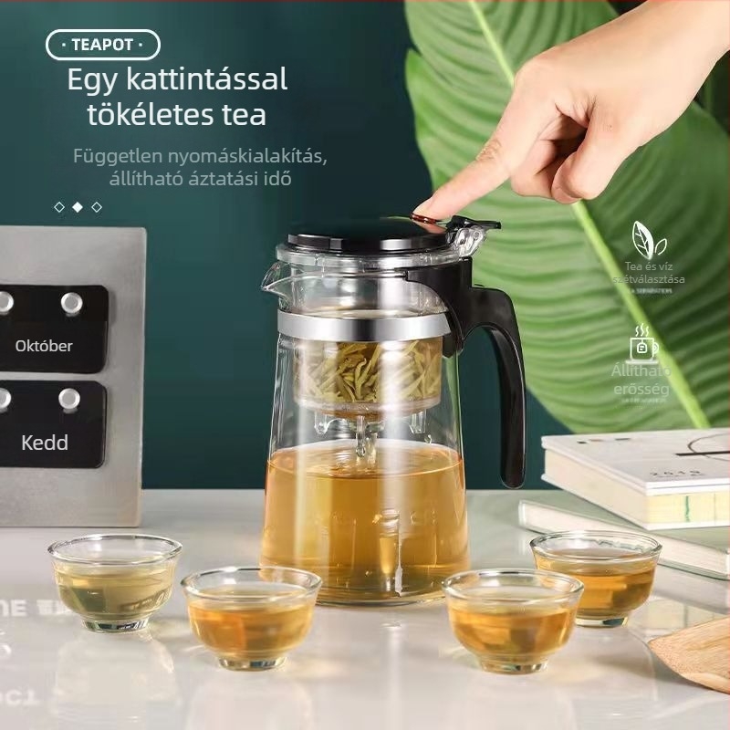 Hőálló üveg teáskanna levehető infúzorral és szűrővel, hordozható otthoni használatra