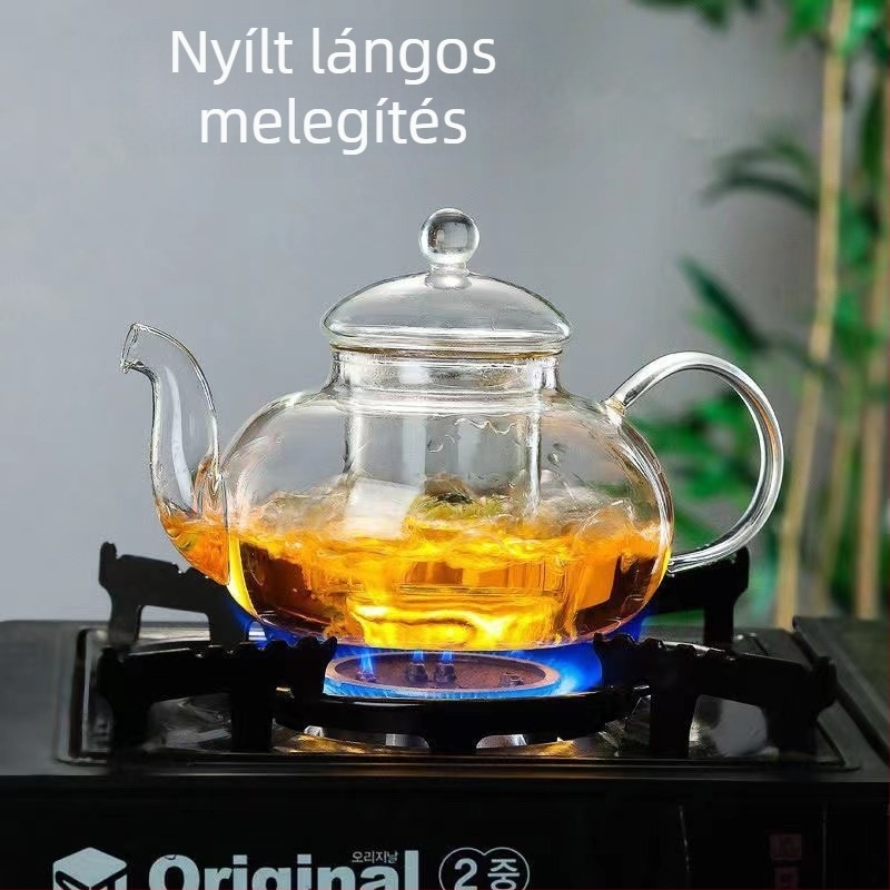 Boroszilát üveg teáskanna, nagy kapacitású, virágtea készlet szűrővel
