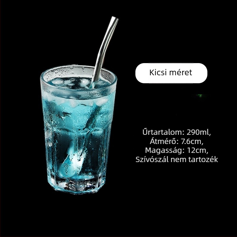 Üvegpohár, nyolcszögletű forma, nagy kapacitású, hat darabos készlet, fogantyú és fedél nélkül, gyümölcsteához, tejes teához, smoothie-hoz és sörhöz, éttermeknek