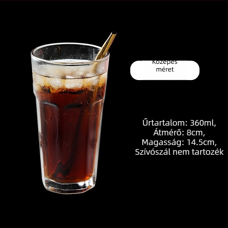Üvegpohár, nyolcszögletű forma, nagy kapacitású, hat darabos készlet, fogantyú és fedél nélkül, gyümölcsteához, tejes teához, smoothie-hoz és sörhöz, éttermeknek