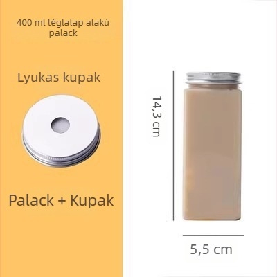 Egyszer használatos műanyag italosüveg szívószálnyílással, 401–500 ml kapacitású, tej-teához, gyümölcsteához és milkshake-hez