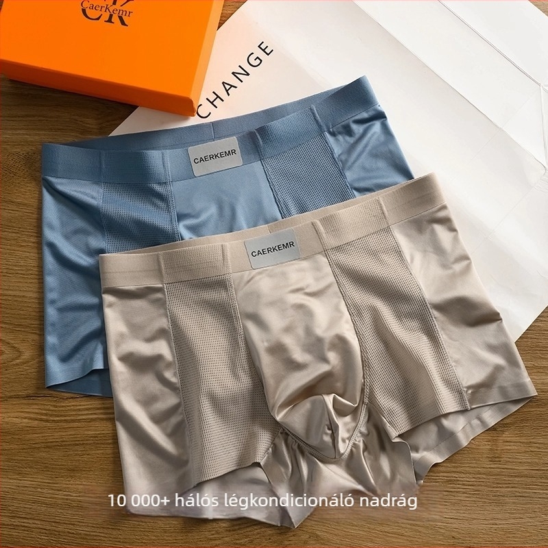Férfi Ice Silk boxeralsók lélegzőek, antibakteriális ágyéki terület, vékony, középmagas derék, satén felület