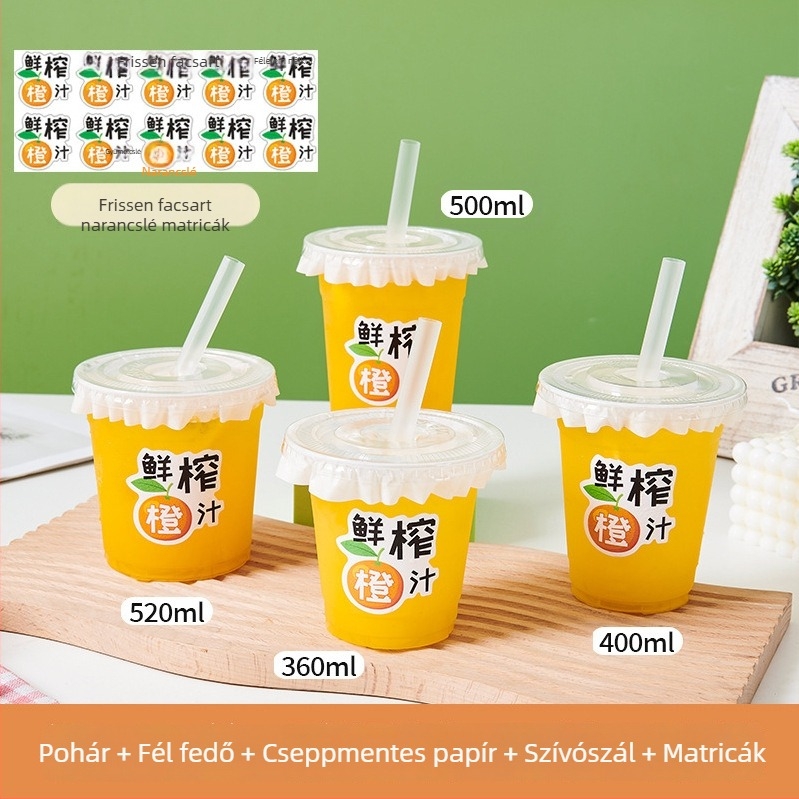 Egyszer használatos átlátszó, megerősített pohár hideg italokhoz, fedéllel, műanyag, 98 mm átmérő, 360–520 ml