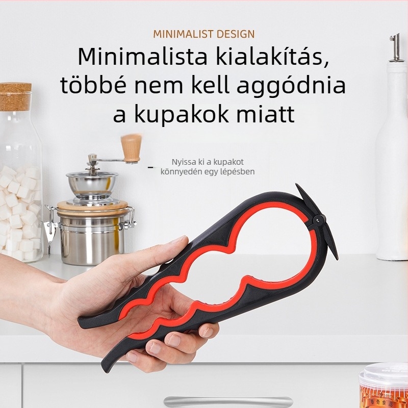 Négy az egyben – multifunkciós üveg- és konzervnyitó csúszásmentes fogantyúval