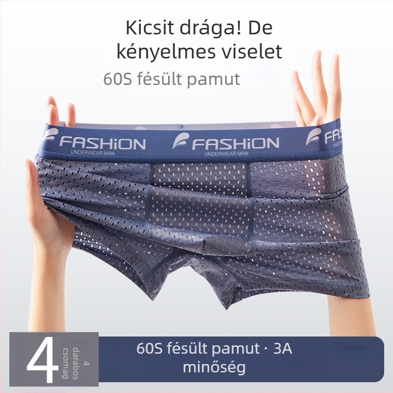 Nyári lélegző hálós férfi boxer brief, U- alakú zsebbel, gyorsan száradó, középmagas derekú, varrás nélküli