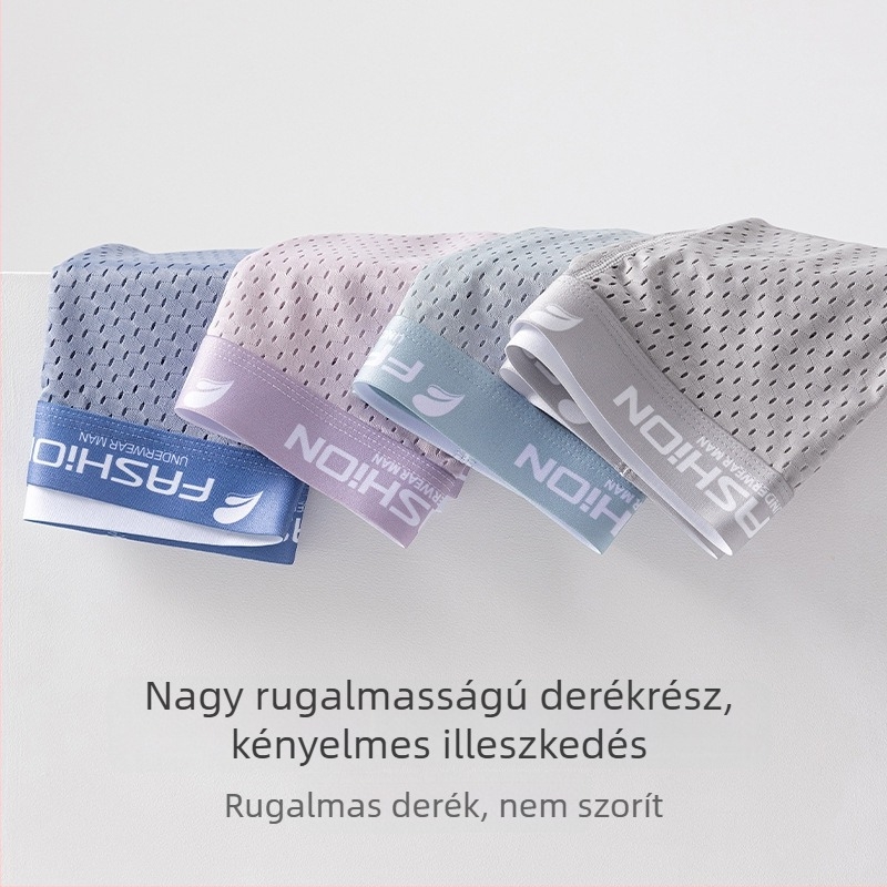 Nyári lélegző hálós férfi boxer brief, U- alakú zsebbel, gyorsan száradó, középmagas derekú, varrás nélküli