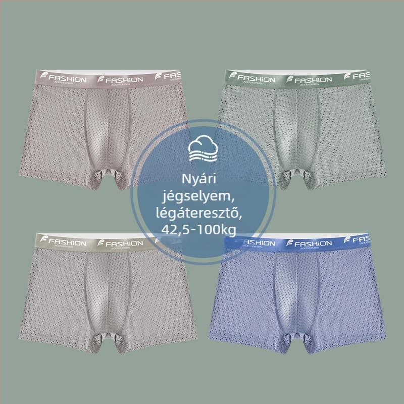 Nyári lélegző hálós férfi boxer brief, U- alakú zsebbel, gyorsan száradó, középmagas derekú, varrás nélküli