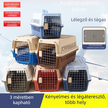 Kopásálló műanyagból készült kisállat szállító ketrec macskáknak és kiskutyáknak, hordozható autóba és repülőútra