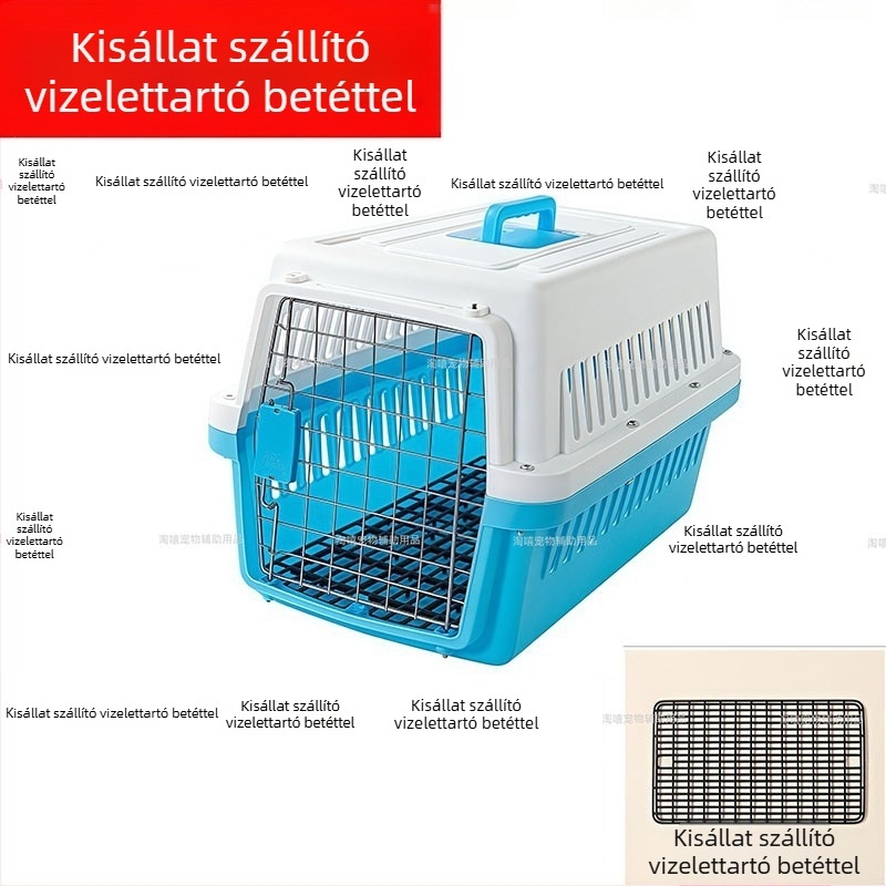Kopásálló műanyagból készült kisállat szállító ketrec macskáknak és kiskutyáknak, hordozható autóba és repülőútra