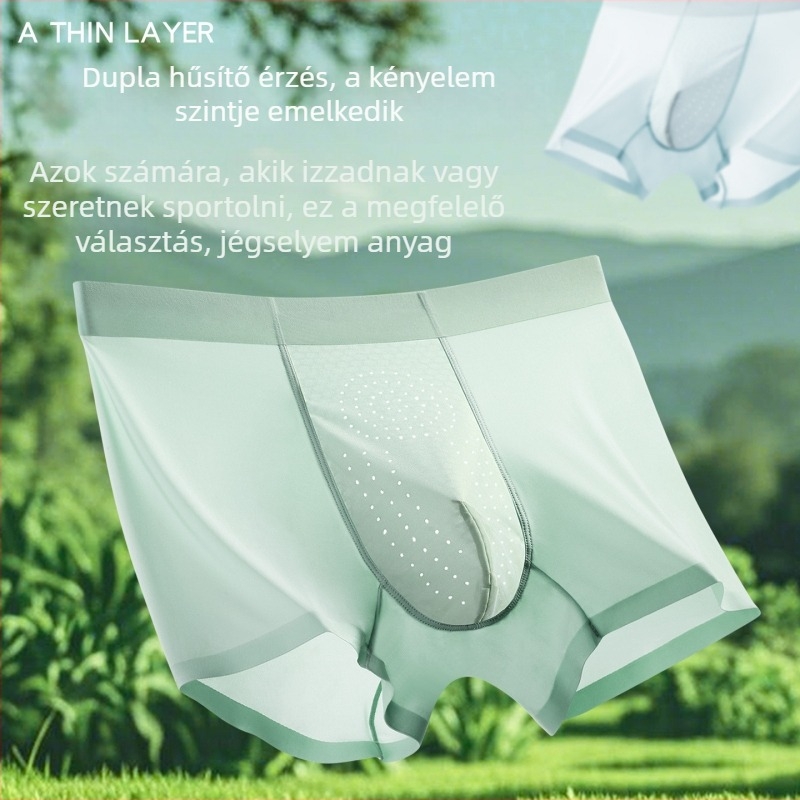 Férfi hálós Ice Silk alsónemű, kényelmesen testhezálló, hűsítő és lélegző, antibakteriális Cordyceps-kivonattal, hőelvezető, gyorsan száradó boxer briefs