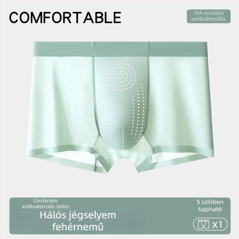Férfi hálós Ice Silk alsónemű, kényelmesen testhezálló, hűsítő és lélegző, antibakteriális Cordyceps-kivonattal, hőelvezető, gyorsan száradó boxer briefs