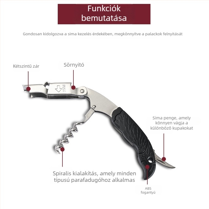 Seahorse Knife sör- és üvegnyitó ABS fogantyúval, többfunkciós rozsdamentes acél
