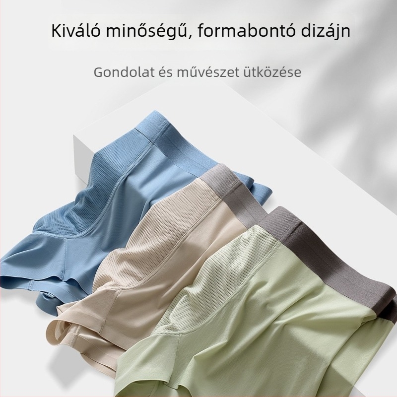 Varrás nélküli férfi alsónemű jégselyemből, légáteresztő hálós szövésű, vékony boxeralsónemű, antibakteriális, új modell