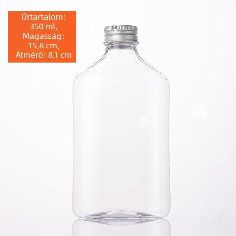 350 ml PET italos üveg alumínium kupakkal, sík, négyszögletes kialakítás friss facsart gyümölcslevekhez és teához