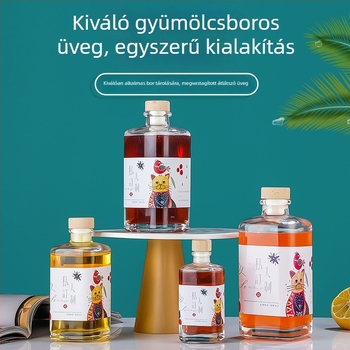 Négyszögletes matt üvegből készült palack, 0,5 kg, zárható italos palack, hordozható kis üveg hideg kávéhoz és gyümölcsvinshez