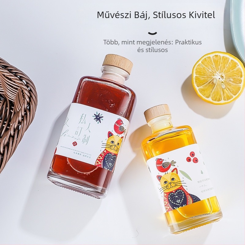 Négyszögletes matt üvegből készült palack, 0,5 kg, zárható italos palack, hordozható kis üveg hideg kávéhoz és gyümölcsvinshez