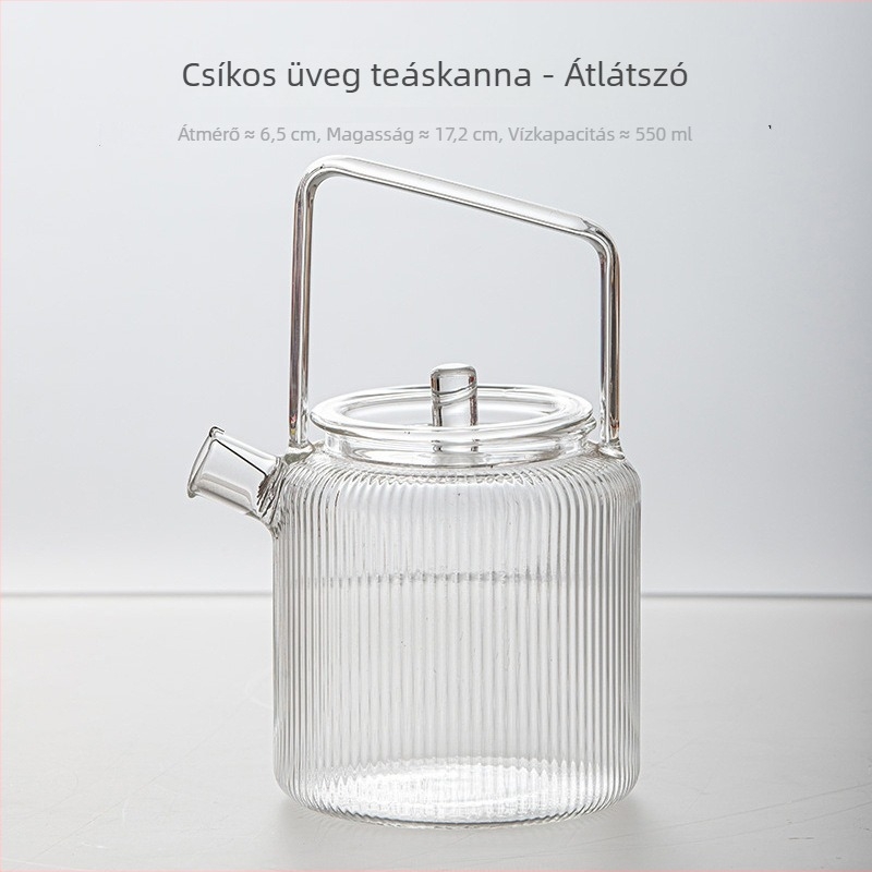Átlátszó, többszínű üveg teáskanna zöld teához, hőálló, kínai stílusú, fogantyúval és szűrővel a hideg áztatáshoz
