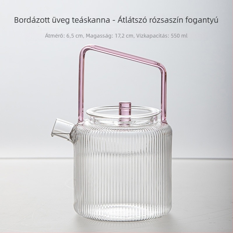 Átlátszó, többszínű üveg teáskanna zöld teához, hőálló, kínai stílusú, fogantyúval és szűrővel a hideg áztatáshoz