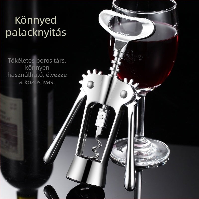 Cinkötvözetből készült bor- és sörnyitó, többfunkciós, szabálytalan kialakítás