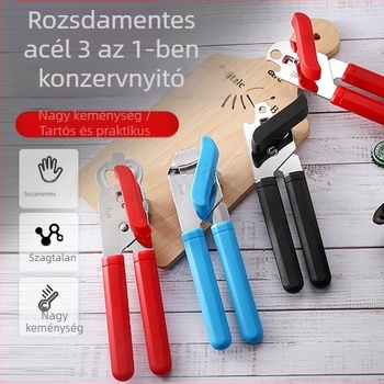 Rozsdamentes acélból készült multifunkcionális konzervnyitó, üvegekhez és fémdobozokhoz, professzionális használatra